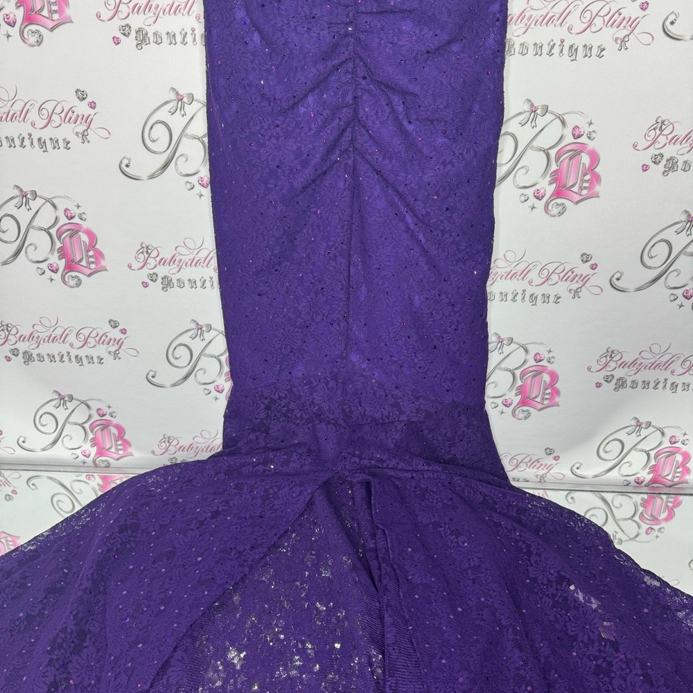 Reign on dress fancy sparkly rutched purple ball gown formal open slit mermaid - Picture 9 of 16
